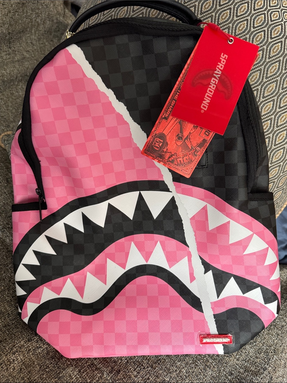 Sprayground Pink Black Checker Shark Backpack